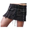 Women Gothic Black Mini Skirt With Eylet Strap Pock Short